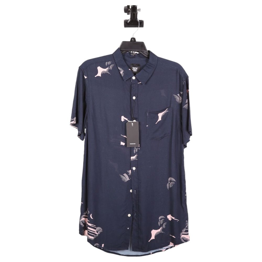 ZGY Denim Mens Navy Short Sleeve Button-Down Relaxed Pajama Set Size S